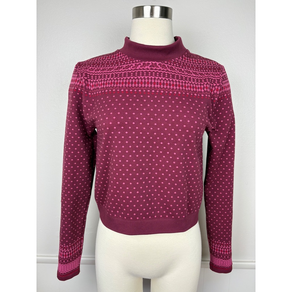 Fabletics Holly Knit Seamless Long Sleeve Top Size XL Mock Neck Merlot Fair Isle